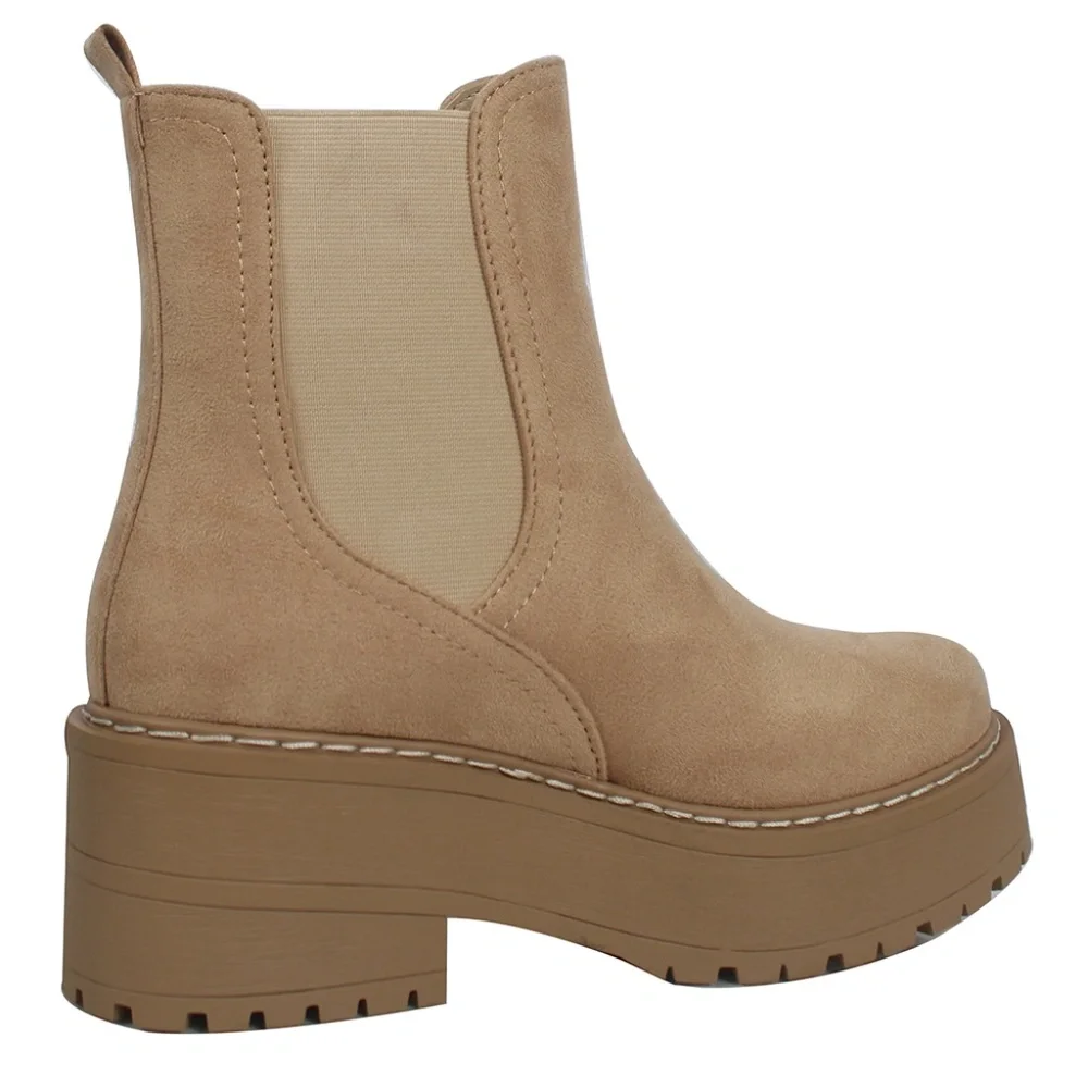 Beige Platform Chelsea Ankle Boots - Women's Suede Booties